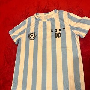 Kids Striped Blue and White Soccer T-Shirt